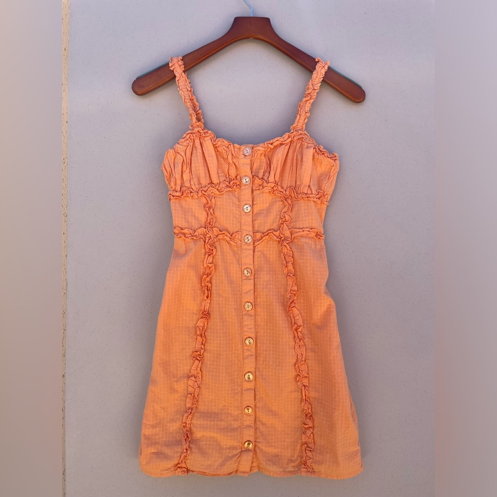 UO London Orange Ruffle Detail Button-Down Mini Dress Size XS - Picture 3 of 11